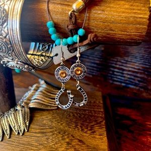 Shotgun shell horseshoe dangle earrings